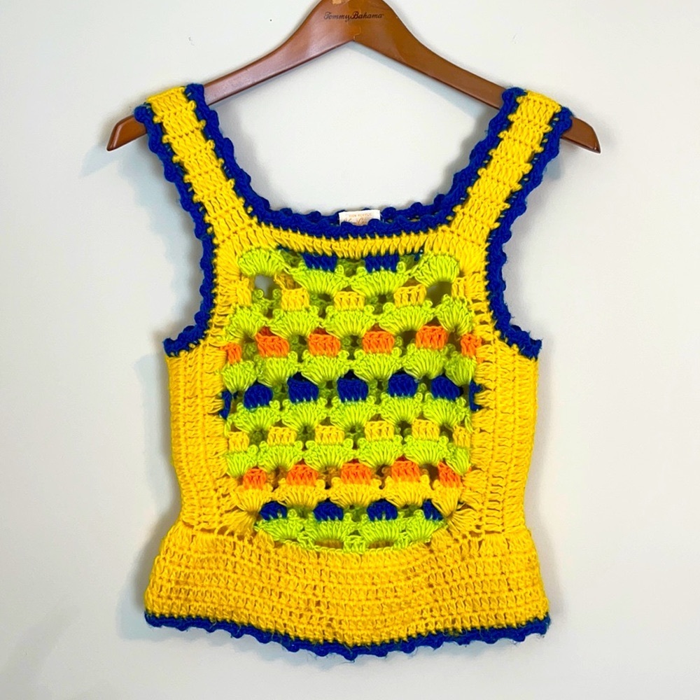 Hand-Crocheted Yellow & Multicolor Tank Top